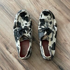 Women's Black and White Cowhide Loafers